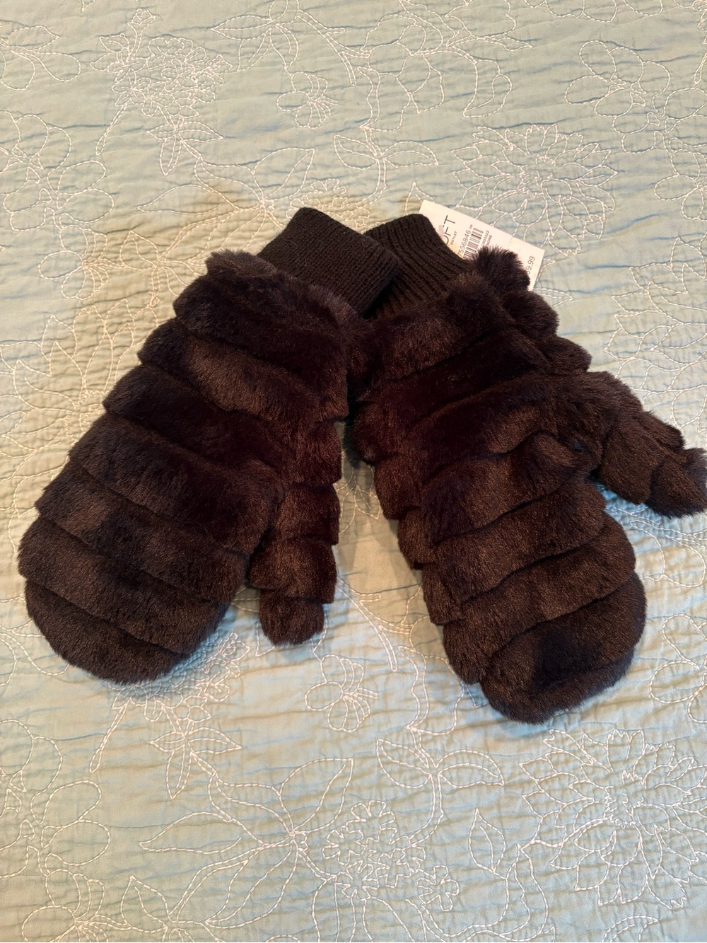 LOFT Black Faux Fur Mittens